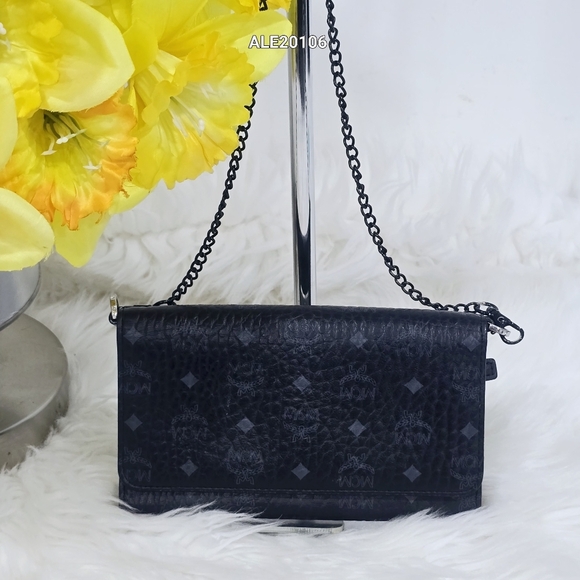 MCM Black Visetos Patricia Wallet On Chain Crossbody Bag - Picture 1 of 13